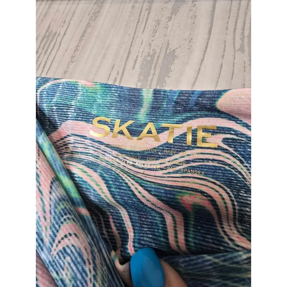 SKATIE Bikini Bottoms Womens Large Marble Swirl Print Blue Pink Sustainable New